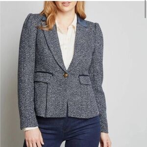 ModCloth Properly Polished Navy Tweed Blazer